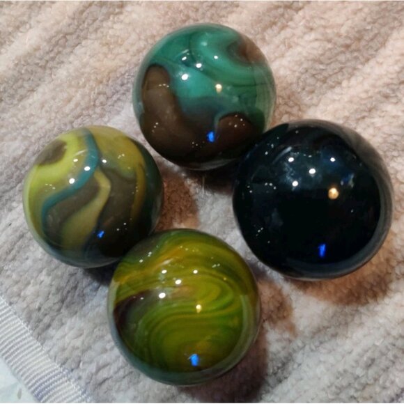 Lot of 4 Vintage Large 1" Swirl Glass Agate Marbles - Picture 9 of 10